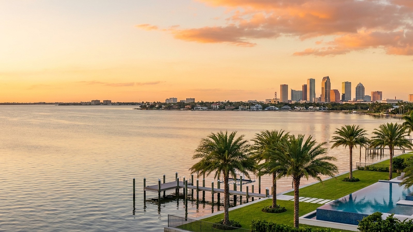 Tampa Bay, Florida Gulf Coast waterfront at golden hour